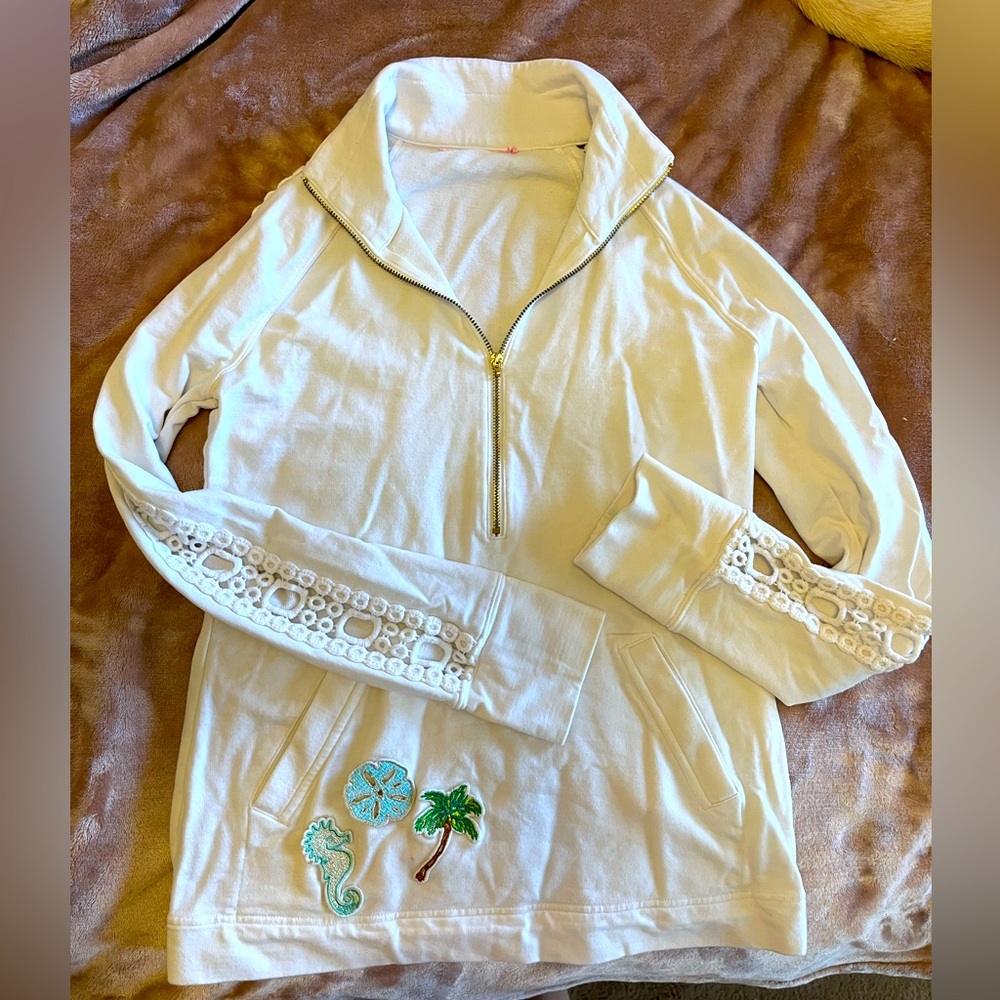 Lily Pulitzer White Half Zip Sweater, Size XS